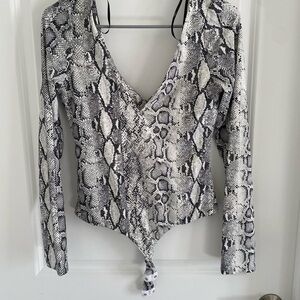 Lulu's Black and White Snakeskin Bodysuit